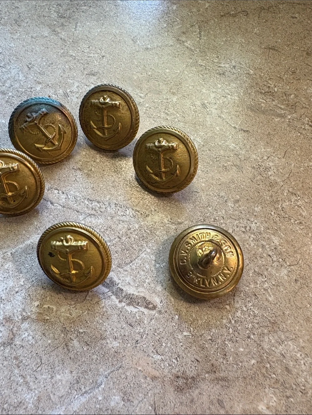 Vintage Anchor Emblem Jacket Buttons - Gold Tone (Set of 6)